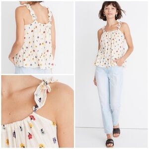 Madewell Ruffle Straps Striped Confetti Floral Top​​​​​